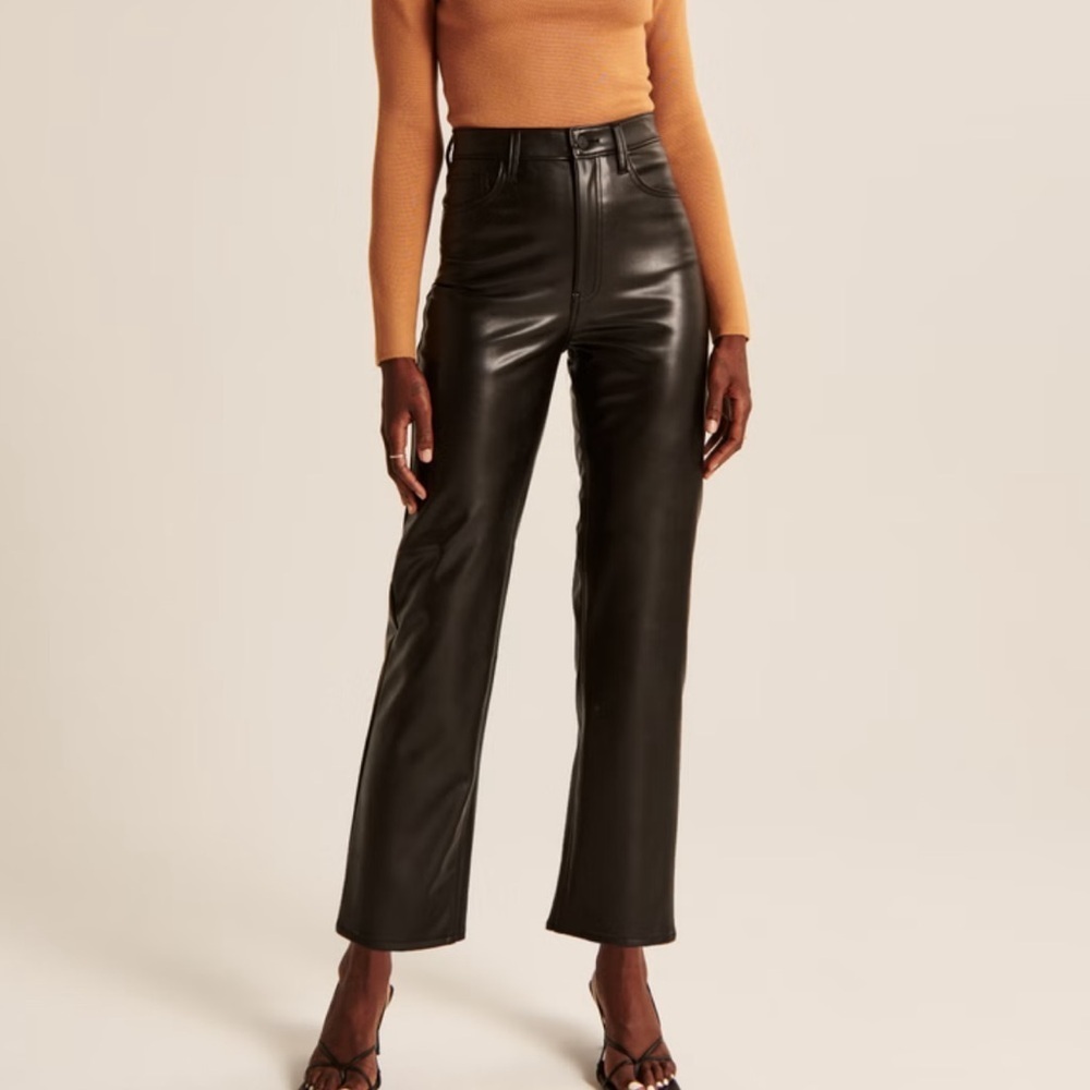Abercrombie Ankle Straight Ultra High Rise Faux Leather Pants Black Sz 29/8 TALL